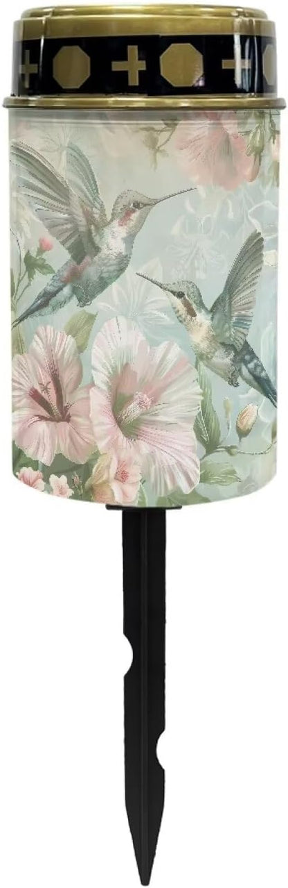 Poceacles Solar Lights Solar Cemetery Lights Solar Grave Lights Outdoor Waterproof Decoration Pathway Lights Garden Solar Candle for Memorial Day Decor, Hummingbird Hibiscus Green