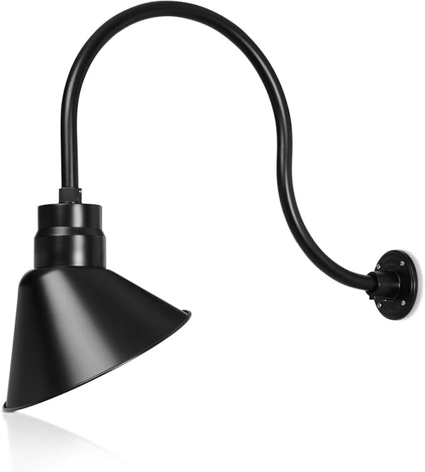 12in. Satin Black Angle Shade Gooseneck Sign Light Fixture with 24in. Long Extension Arm - Wall Sconce Farmhouse | Lumora
