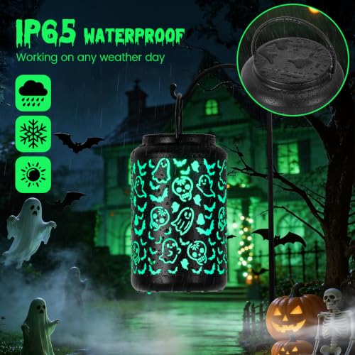 Halloween Decorations Outdoor Scary Skull Solar Lantern Green Light
