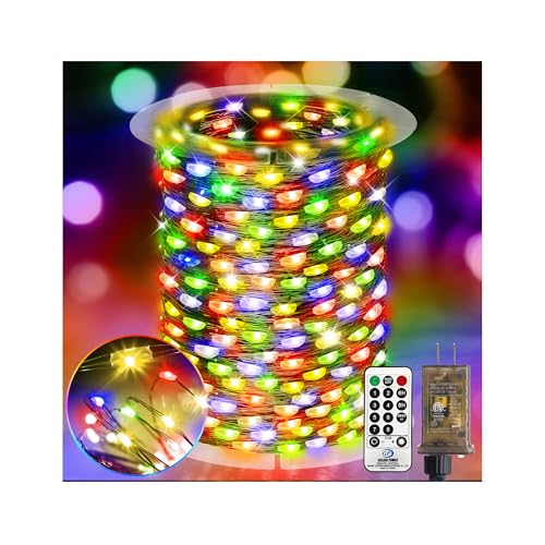 KNONEW 203FT 600LED Green Wire Outdoor Fairy Lights Plug in Multicolor Xmas