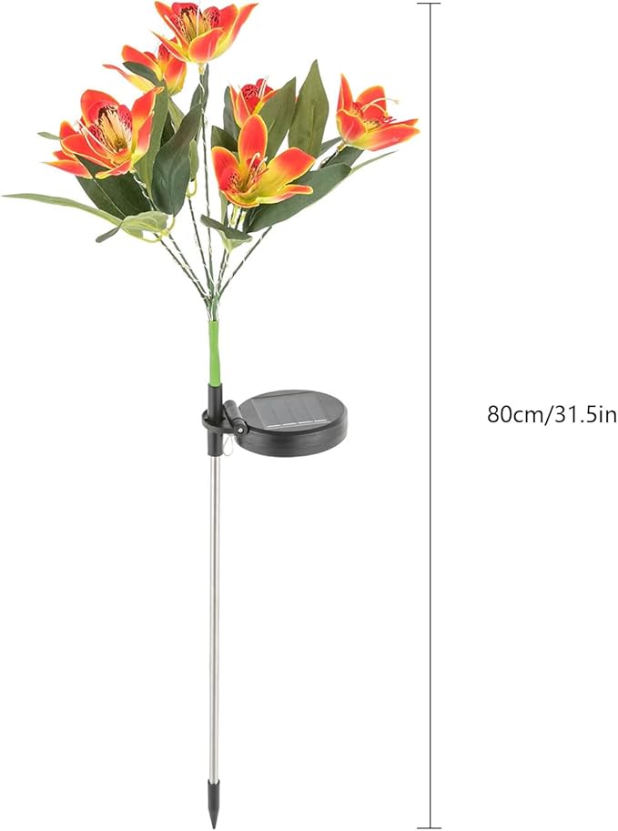 7-Head Solar Swaying Orchid Light, Orange Outdoor Solar Garden Light with 42 Warm LEDs, IP44 Waterproof, 8-10H Auto Lighting, No Wiring Needed for Yard Pathway Patio Decoration