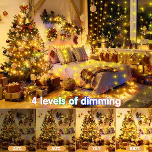 KNONEW 203FT 600LED Green Wire Outdoor Fairy Lights Plug in Warm White Xmas