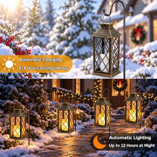Yowin 2 Pack 9" Solar Lanterns Outdoor Waterproof with Flickering Candle