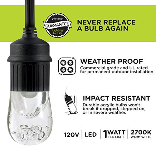 Enbrighten Classic Outdoor String Lights, 36ft, 18 Bulbs, White Light Only