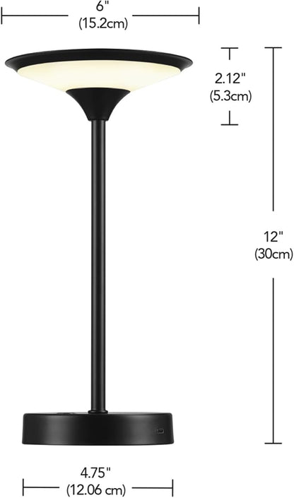 GLOBE Electric x Novogratz 60000031 12" 1.5W LED Integrated Outdoor Table Lamp, Matte Black, Frosted Diffuser, USB-C Charging Cable, On/Off Touch Switch on Base, 3-Step Dimmer, Outdoor Table Décor