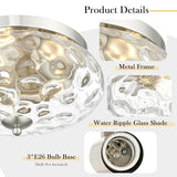 Darkaway Large Ceiling Light Fixtures 3-Ight Flush Mount Indoor Outdoor Ceiling Light with Water ipple Glass Shade for Kitchen Bedroom Living Room Dining Room Entry Porch Nickel Finish