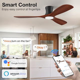 52 Inch Smart Low Profile Ceiling Fans with Lights Remote,Wood,Flush Mount
