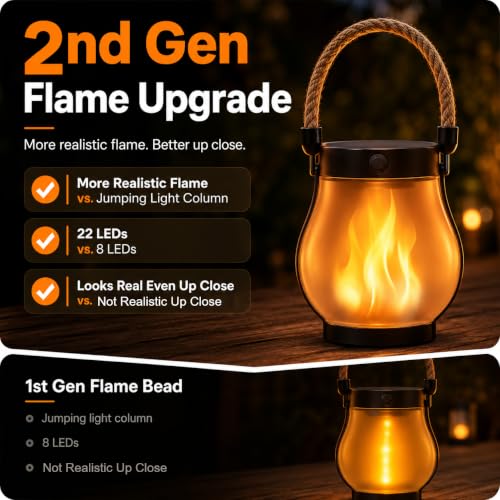 Solar Lanterns Outdoor Waterproof 2-Pack, Flickering Flame Effect