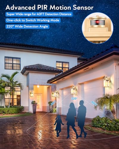 VIANIS Motion Sensor Porch Lights, Gold Outdoor Light Fixtures Wall Mount