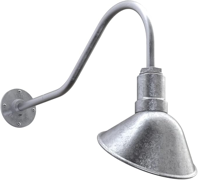 Steel Lighting Co. Venice Store Sign Light | for Outdoor Restaurant Accent Wall | 9 inch Dome | 23 inch Gooseneck | Made in America | Galvanized Exterior/Galvanized Interior