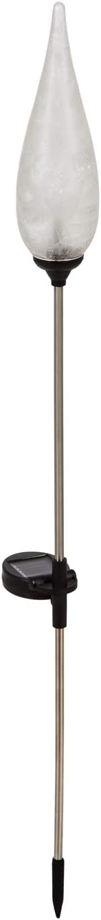 Evergreen Garden Outdoor Décor Fire Flame Solar Glass Torch, White Feather Finish for Homes Gardens Yards Lawn and Patio