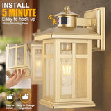 Exterior Motion Wall Sconce, 2 Pack Outdoor Light Fixture Wall Mount Gold