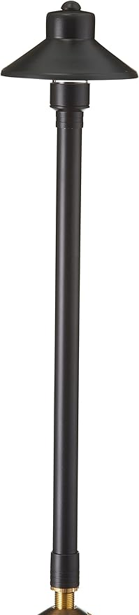 VOLT Flat Hat 12V Black Brass Path Light (5" Shade, 25" Tall) with 3W 2700K Warm White G4 LED Bulb for Low Voltage Landscape Lighting on Outdoor Pathway, Walkway, Garden, Driveway or Patio