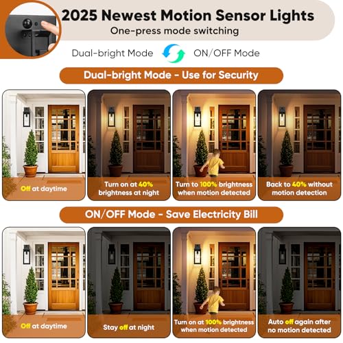 BesLowe 2-Pack 16” Upgraded Motion Sensor Outdoor Wall Lights, Black
