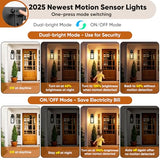BesLowe 2-Pack 16” Upgraded Motion Sensor Outdoor Wall Lights, Black