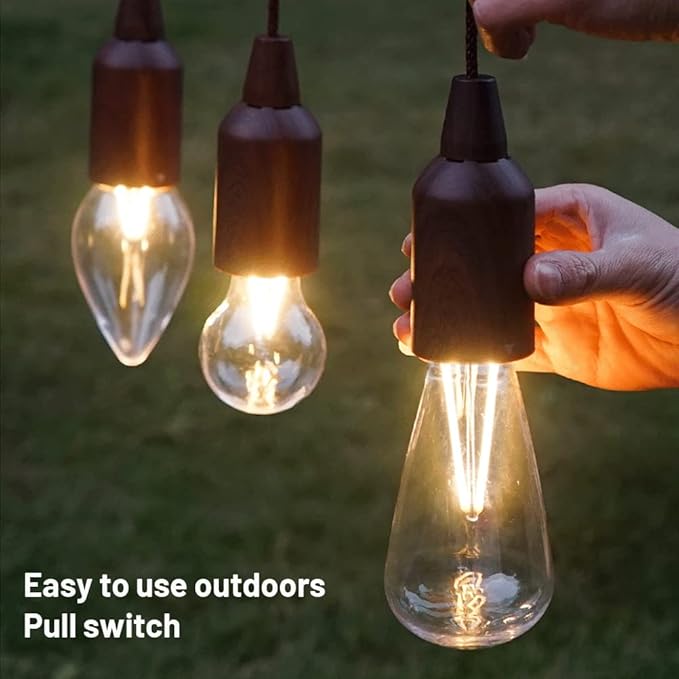LED Pull Cord Light Bulb Portable Hanging Lantern Battery Operated for Indoor Outdoor Camping Room Decoration Party Wedding BBQ's Garden Decorative