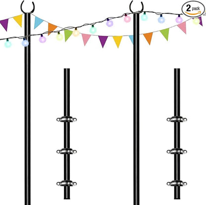10ft String Light Poles for Deck Fence, Light Poles for Outdoor String Light, Perfect for Garden, Backyard, and Patio Lighting Stand for Parties, Wedding - Matte Black Finish - 2 Pack