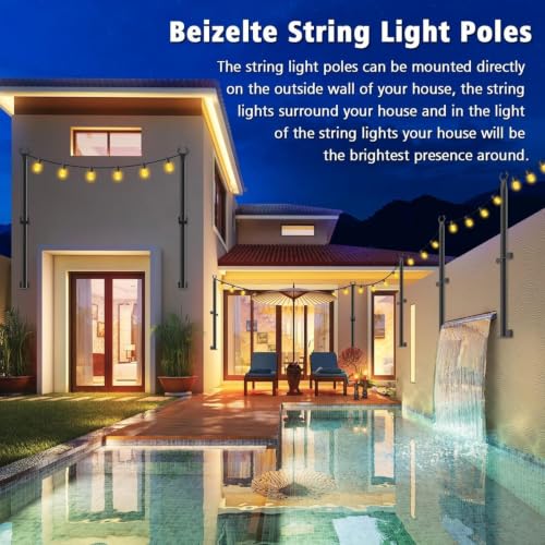 Beizelte 8 Pack 5Ft String Light Poles,Outside String Lights,Outdoor Light Poles,Metal Poles Stand for Patio,Backyard,Deck