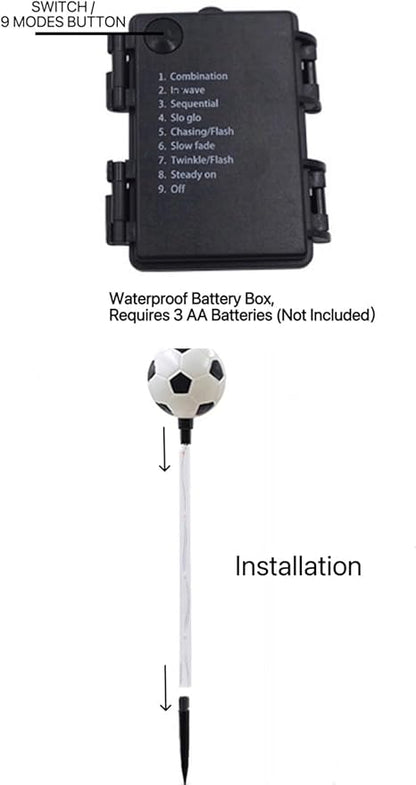 Battery Powered Garden Sports Ball Theme Party Stake Lights Soccer Football LED Landscape Path Lights Indoor/Outdoor Christmas Festival Home Patio Decoration Lamps
