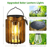 2 Pack Solar Lanterns Outdoor Waterproof, Retro Hanging Lantern, Bronze