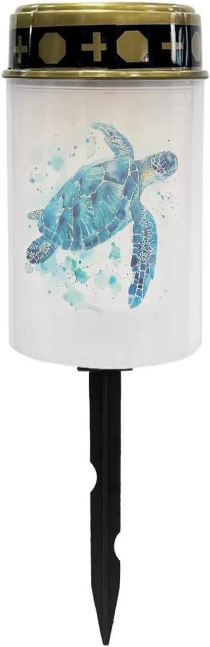 Turtle Print Solar Garden Stake Lights, Yard Solar Lights Cemetery Decorations for Grave Outdoor Sympathy Memorial Gift for Grandma, for Garden Lawn Patio Pathway Decor