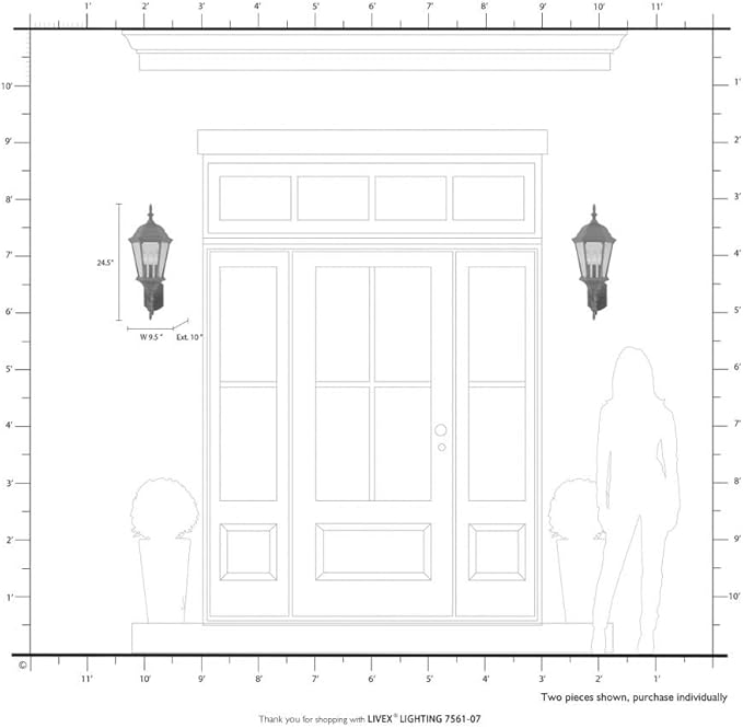 Livex Lighting 7561-14 Outdoor Wall Lantern with Clear Beveled Glass Shades, 23.5" x 9.5", Black | Lumora
