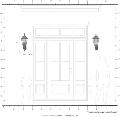 Livex Lighting 7561-14 Outdoor Wall Lantern with Clear Beveled Glass Shades, 23.5" x 9.5", Black