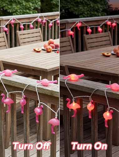 Oviejo 8.5Ft Pink Flamingo Outdoor String Lights Summer Patio String Lights with 10 Mini Flamingo Lights, for Birthday Party Fiesta Decoration,Summer Decor,White Wire