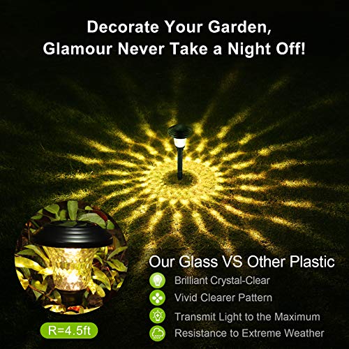 Glass Solar Lights Outdoor waterproof, 8 Pack Super Bright Solar Pathway Lights, Up to 12 Hrs Long Last Auto On/Off Garden Lights Solar Powered, Stainless Steel LED Light For Yard Landscape Warm White