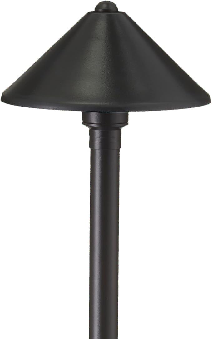 VOLT Conehead 12V Black Brass Path Light (7" Shade, 25" Tall) for Low Voltage Landscape Lighting on Outdoor Pathway, Walkway, Garden, Driveway or Patio