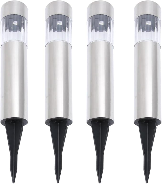 Kisangel 4pcs Solar Lawn Lights Outdoor Landscape Lighting Stainless Steel Cylindrical Pathway Lamps Solar Garden Lights with Auto On/Off for Yard