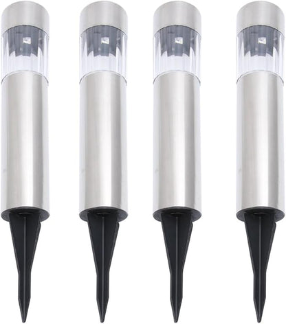 4pcs Solar Garden Lawn Lights Stainless Steel Outdoor Landscape Pathway Lamps Solar Powered for Yard and Garden Lighting