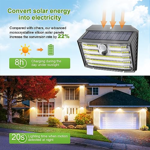 CLAONER Solar Lights Outdoor [𝟒 𝐏𝐚𝐜𝐤/126 LED], Wireless Motion Sensor Lights, IP65 Waterproof Security Lights 3 Modes, 270° Lighting Angle, Ultra-Bright Wall Lights for Deck Patio Fence Garage