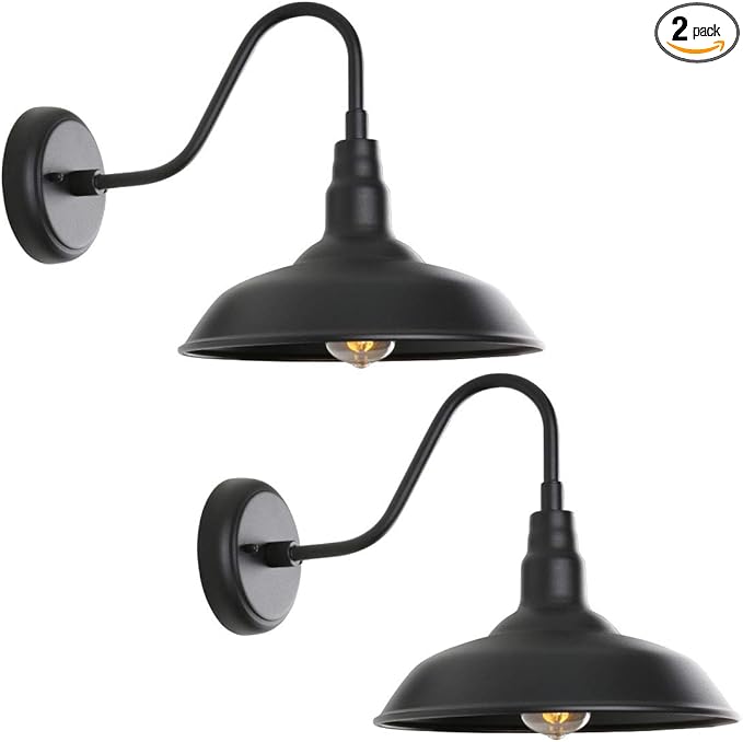 Black Outdoor Barn Light with Wall Mount 2 Pack Exterior Gooseneck Lights with 10" Dome, Farmhouse Style Outside | Lumora
