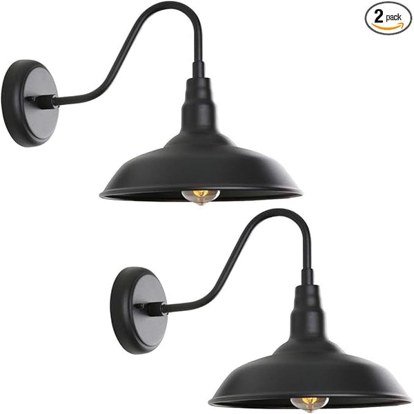 Black Outdoor Barn Light with Wall Mount 2 Pack Exterior Gooseneck Lights with 10" Dome, Farmhouse Style Outside | Lumora