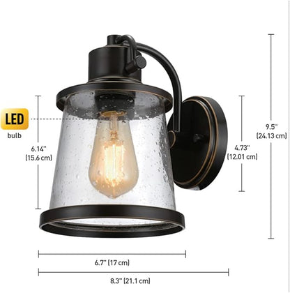 Globe Electric 44127 Charlie 1-Light Outdoor Indoor Wall Sconce, LED Bulb Included, Oil Rubbed Bronze, Clear Seeded Glass Shade, 500 Lumen