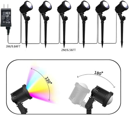 Smart Landscape Spotlights, Low Voltage IP67 Waterproof Outdoor Spot Lights Compatible with APP/Remote Control Color Changing Lights for Yard Garden Pathway Lawn Tree Festival 6 Pack