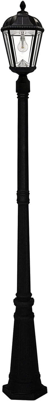 Gama Sonic Solar Outdoor Lamp Post Light, Black Cast Aluminum and Beveled Glass Panels, 10-Year Royal Bulb, Warm | Lumora
