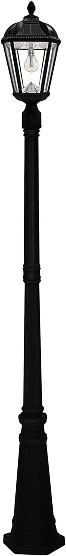 Gama Sonic Solar Outdoor Lamp Post Light, Black Cast Aluminum and Beveled Glass Panels, 10-Year Royal Bulb, Warm | Lumora