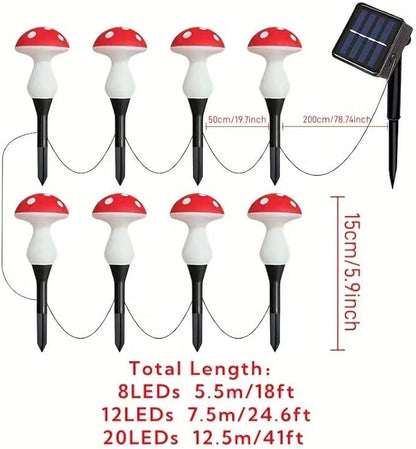 20 Pack LED Outdoor Solar Ground Plug-in red Color Mini Mushroom Warm Lights, Waterproof Solar Courtyard Decoration Cute Little Mushroom Light, with 8 Lighting Modes.