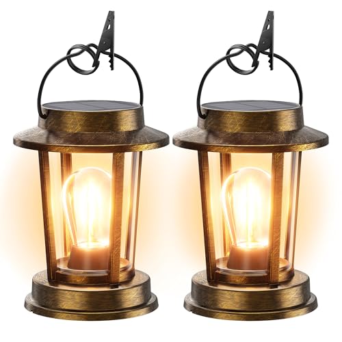 Solar Lanterns Outdoor Waterproof 2 Pack , Upgraded Solar Lights Outdoor, Bright Solar Powered Lanterns Decorative, Hanging Solar Lights for Outside Patio Garden Yard Path Porch Decor(Antique Copper)