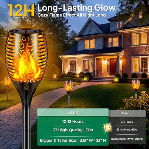 TomCare Solar Lights Outdoor Flickering Flame Solar Torch Lights, 6 Pack