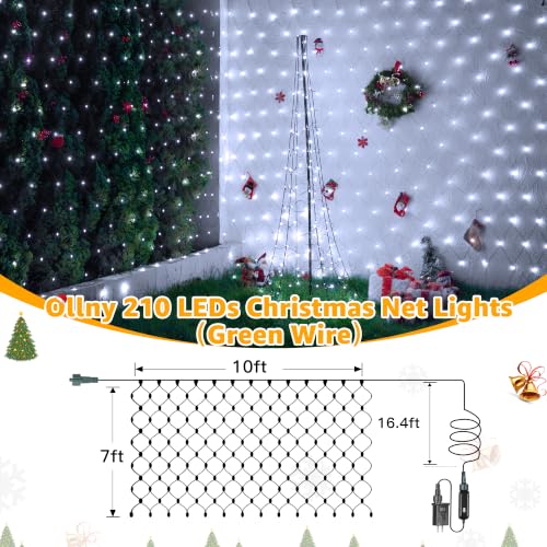 Ollny Net Lights 210LED 10x7ft, Green Wire Christmas Outdoor Mesh Light