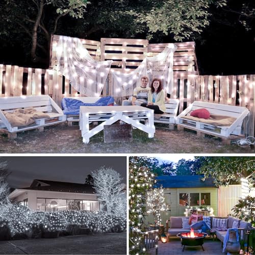 KNONEW 100FT 300LED Green Wire Outdoor Fairy Lights Plug in Cool White Xmas