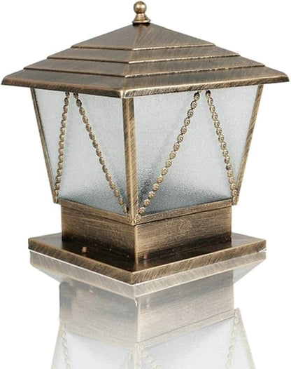 Lights Outdoor IP42 Waterproof Patio Post Light Bronze Iron Metal Landscape Column Light Vintage Traditional Outdoor Pillar Lights Exterior Square Glass Lantern Garden Street Lawn Lamps Decor Edison E