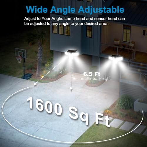 Solar Lights Outdoor 2 Pack, 300 LED Motion Sensor Lights, 4 Heads, IP65