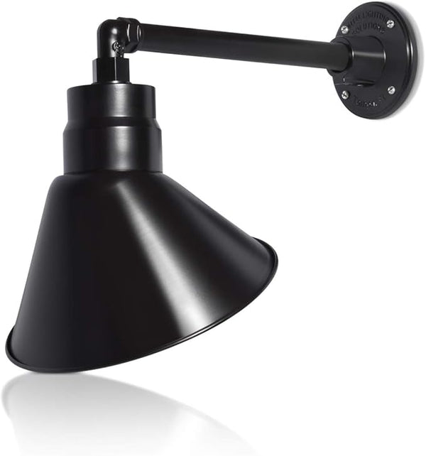 10in. Satin Black Angle Shade Gooseneck Sign Light Fixture with 13in. Long Extension Arm - Wall Sconce Farmhouse | Lumora