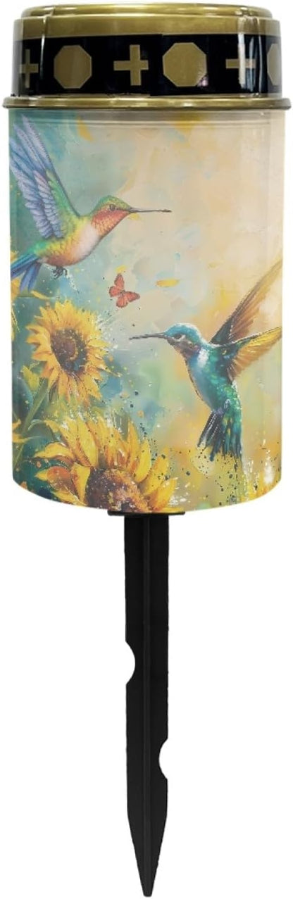 Solar Lights Outdoor Garden Stake Lights LED Solar Lantern Sunflower Hummingbirds Landscape Decoration Lighting for Yard Patio Walkway Lights Warm White Lights Stoplights