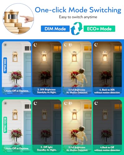 VIANIS Gold Motion Sensor Outdoor Lights Lantern, Exterior Lights for House
