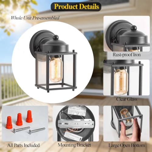 MICSIU 4.25" Wide Small Outdoor Porch Light, Black Farmhouse Wall Lantern